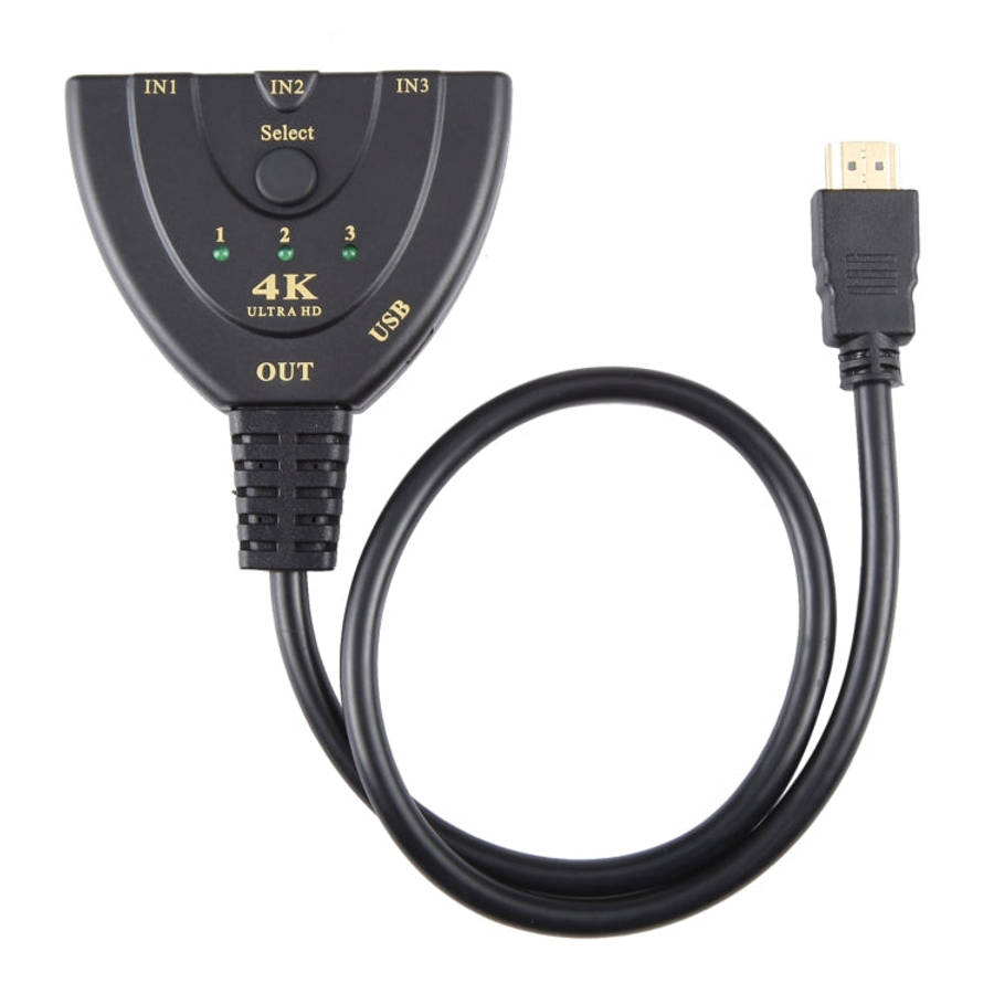 3 x 1 4K 30Hz HDMI Switcher with Pigtail HDMI Cable, Support External Power Supply, External Powe...