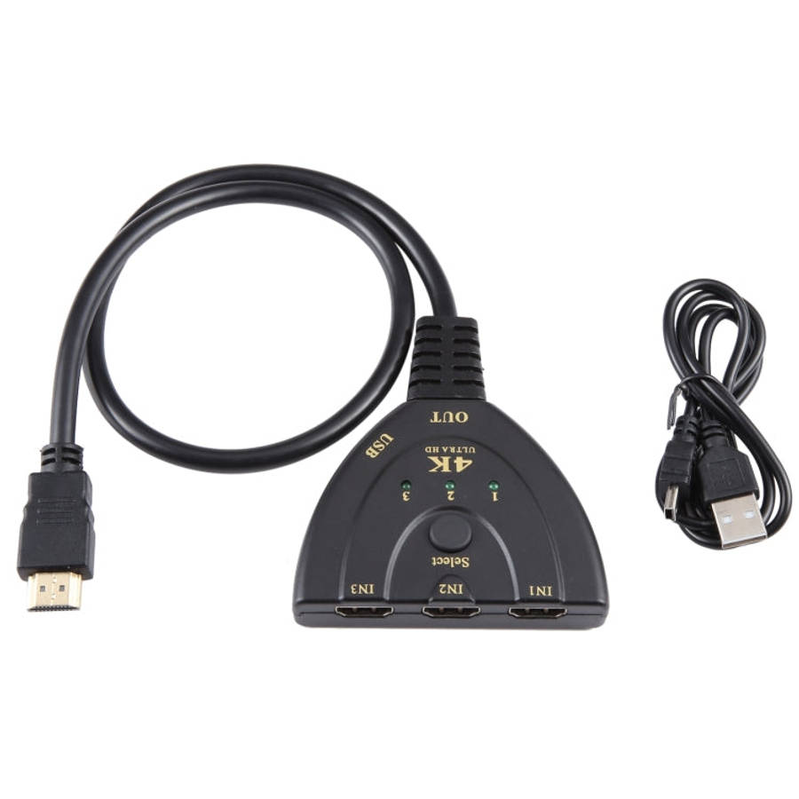 3 x 1 4K 30Hz HDMI Switcher with Pigtail HDMI Cable, Support External Power Supply, External Powe...