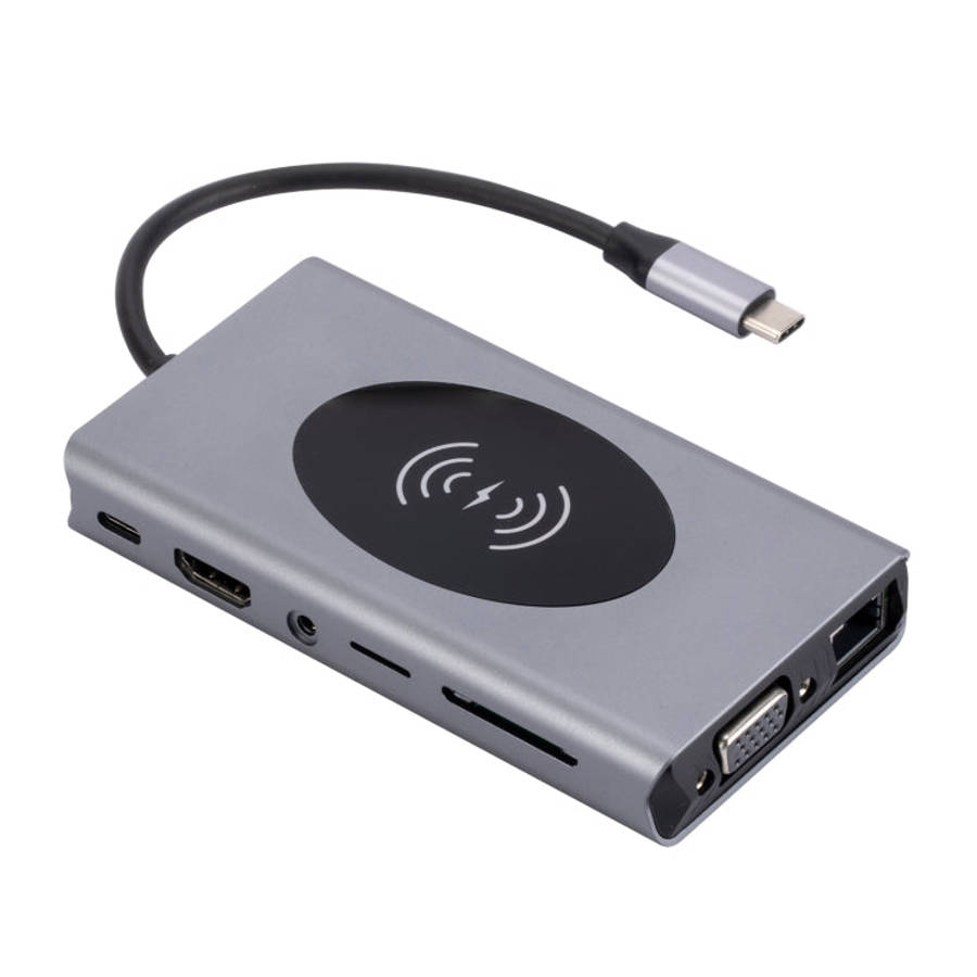 1093 13 in 1 USB HUB Type-C Docking Station with Wireless Charger Function, 1093