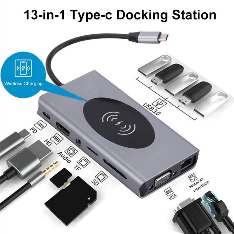 1093 13 in 1 USB HUB Type-C Docking Station with Wireless Charger Function, 1093