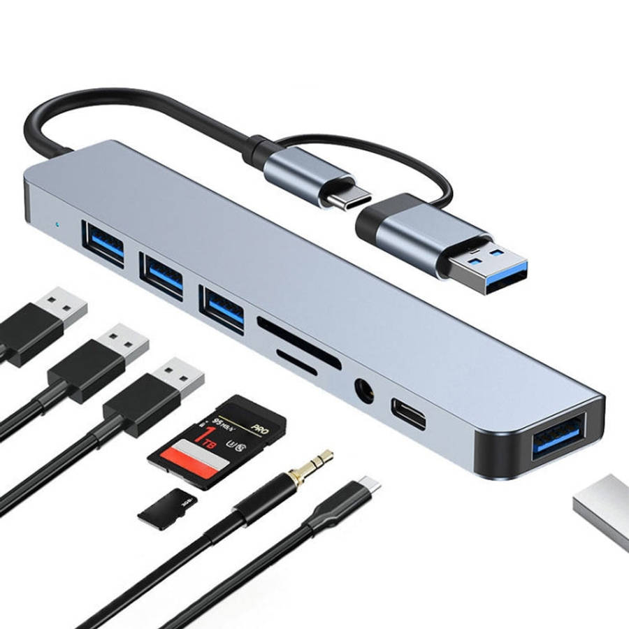 BYL-2218TU 8 in 1 USB + USB-C / Type-C to USB Multifunctional Docking Station HUB Adapter, BYL-22...