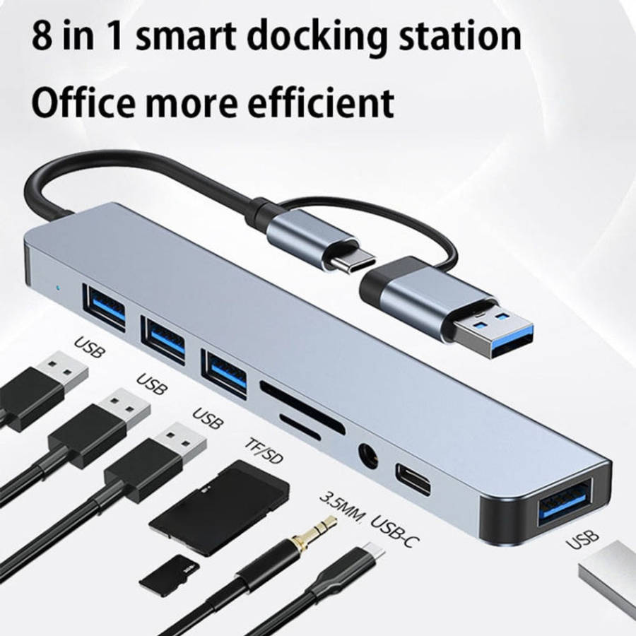 BYL-2218TU 8 in 1 USB + USB-C / Type-C to USB Multifunctional Docking Station HUB Adapter, BYL-22...