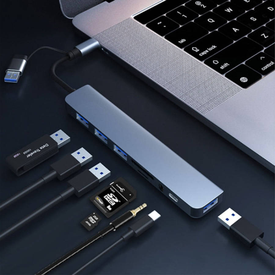 BYL-2218TU 8 in 1 USB + USB-C / Type-C to USB Multifunctional Docking Station HUB Adapter, BYL-22...