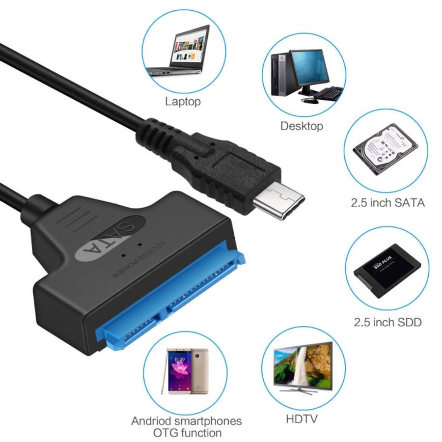 USB-C / Type-C 3.1 Male to SATA (15 Pin + 7 Pin) HDD Data Converter Cable, Length: 20cm, Type-C t...
