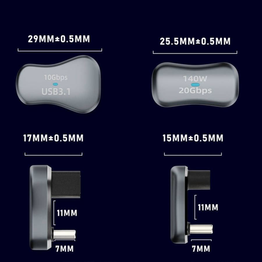 140W 20Gbps USB-C / Type-C Male to USB Female U-shaped Elbow Charging Adapter, Type-C Male to USB...