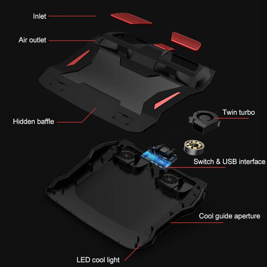 SSRQ-021S Red Light + Adapter Version Flank Glowing Dual-fan Laptop Radiator Two-speed Adjustable...