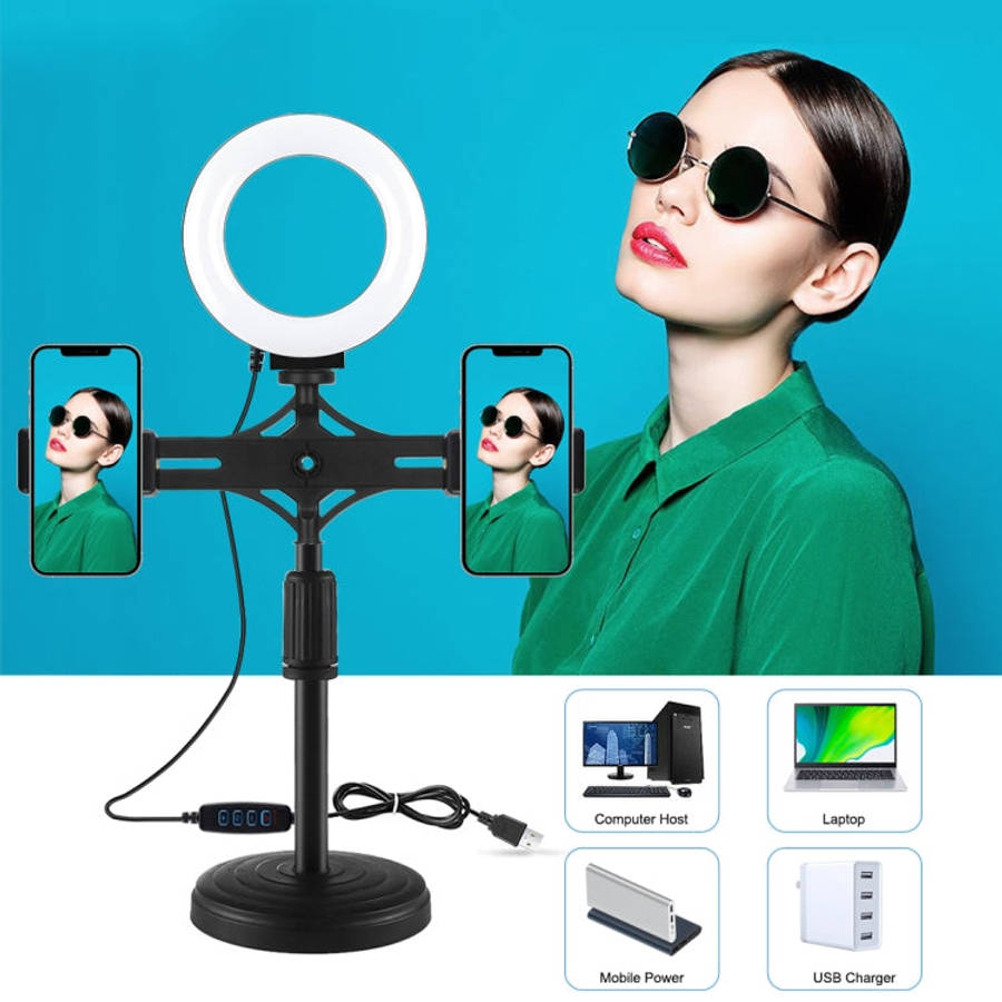 PULUZ 4.7 inch 12cm Ring Light Horizontal Dual Phone Brackets Desktop Holder Video Light Kits, 4....