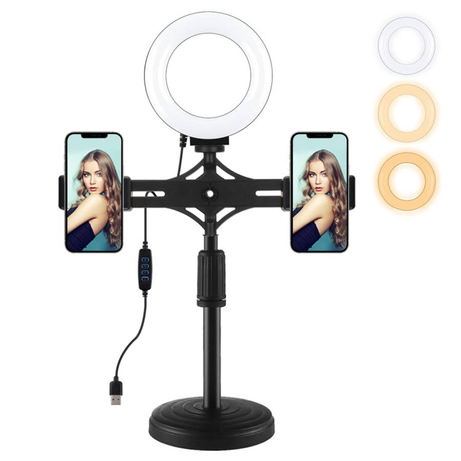 PULUZ 4.7 inch 12cm Ring Light Horizontal Dual Phone Brackets Desktop Holder Video Light Kits, 4....