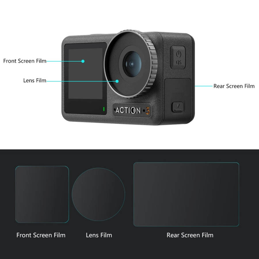 For DJI Osmo Action 3  PULUZ 3-in-1 Lens Front and Back Screen Tempered Glass Explosion-proof Fil...