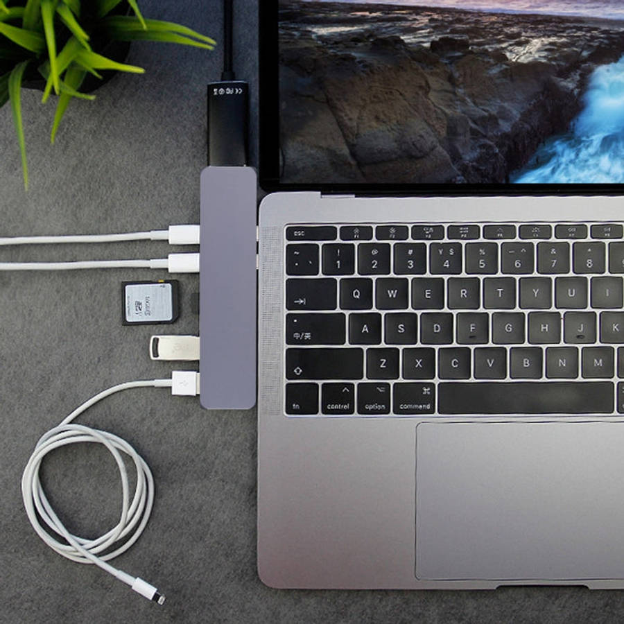 Multi-function Aluminium Alloy Dual USB-C / Type-C HUB Adapter with HDMI Female & 2 x USB 3.0 Por...