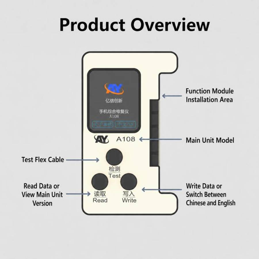 AY A108 Multi-function Dot Matrix Battery Repair Programmer for iPhone 8-16 Pro Max, A108 for iP ...