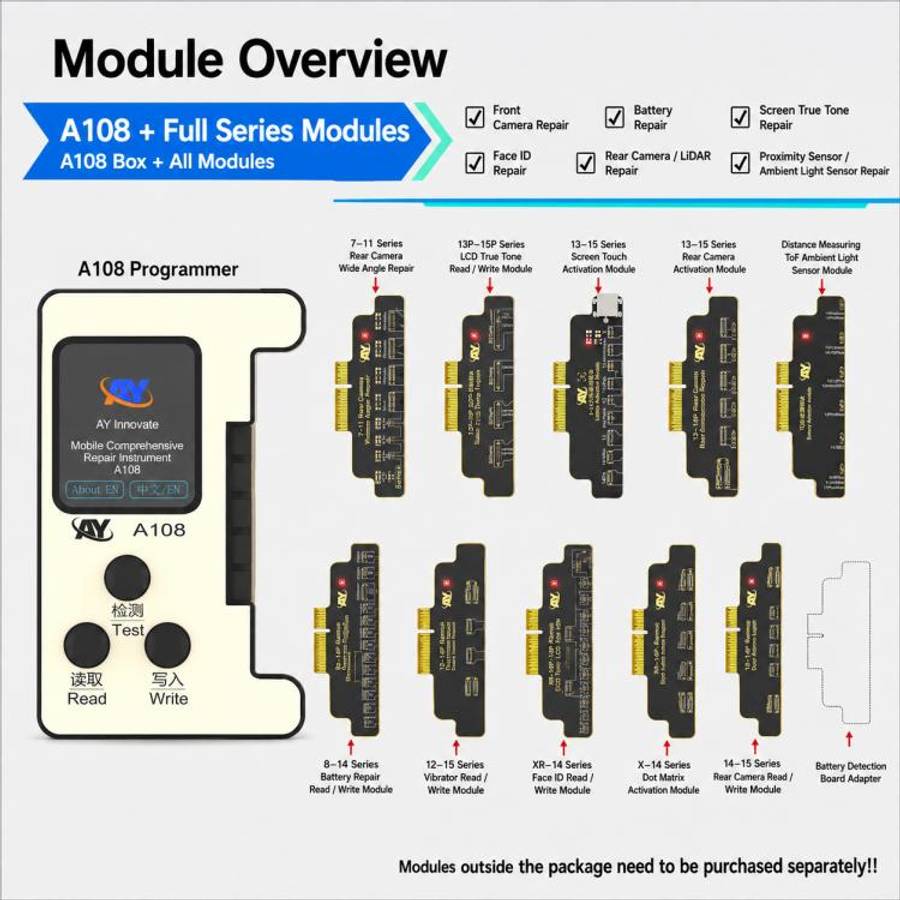 AY A108 Multi-function Dot Matrix Battery Repair Programmer for iPhone 8-16 Pro Max, A108 for iP ...