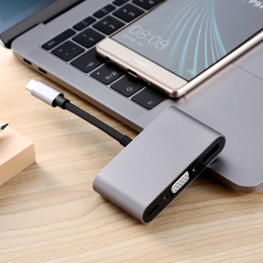 5 in 1 Type-C To HDMI + VGA + USB 3.0 + Audio Port + PD Port HUB Adapter