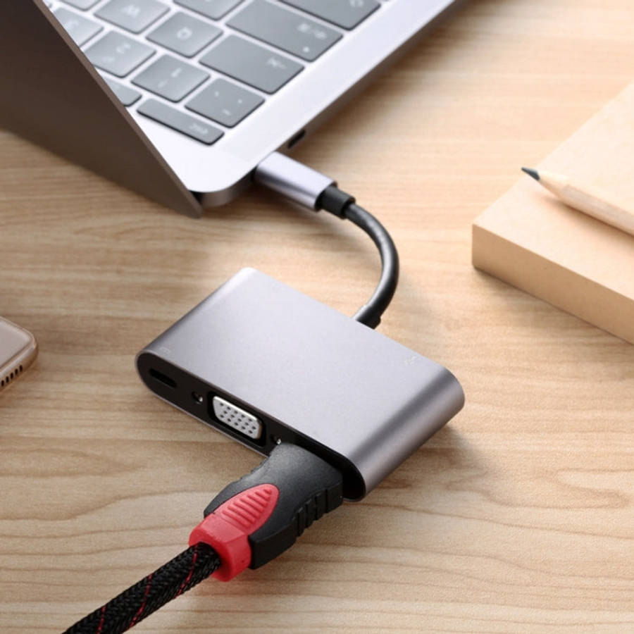 5 in 1 Type-C To HDMI + VGA + USB 3.0 + Audio Port + PD Port HUB Adapter