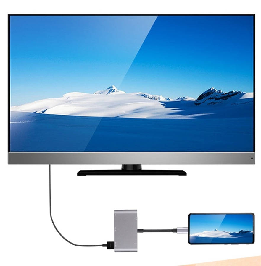 5 in 1 Type-C To HDMI + VGA + USB 3.0 + Audio Port + PD Port HUB Adapter