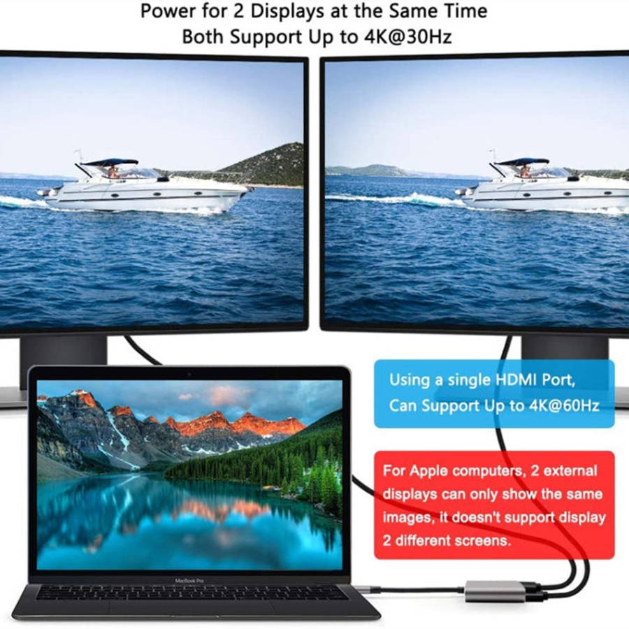 ZS-SGSHDMI USB-C / Type-C to Dual HDMI Adapter, USB-C / Type-C to Dual HDMI