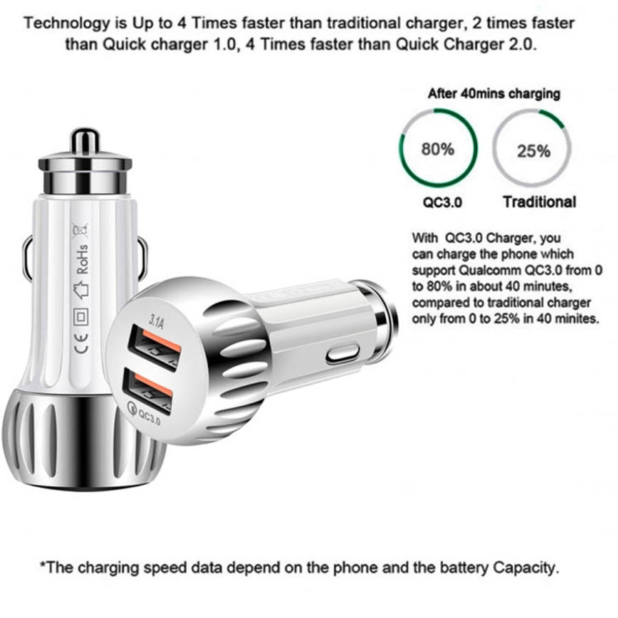 YSY-310QC18W QC3.0 Dual Port USB Car Charger + 3A USB to Micro USB Data Cable, Cable Length: 1m, ...