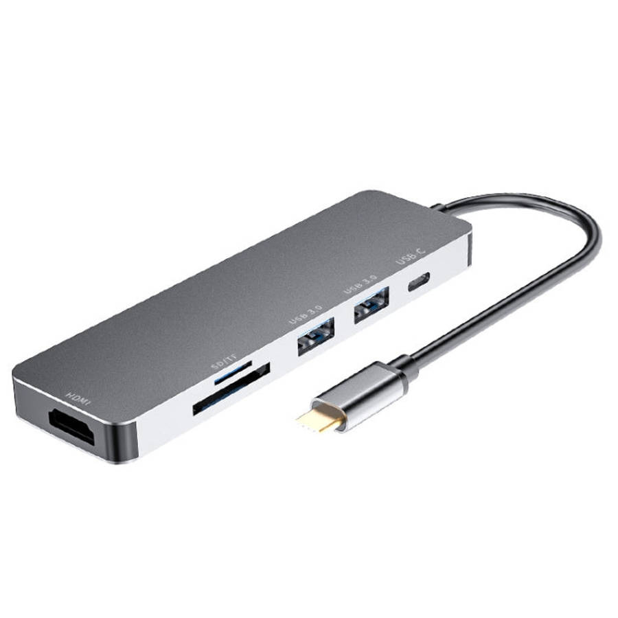 6 in 1 Type C to HDMI + USB 3.0 + Type C + SD/TF Docking Station Multi-function HUB, 6 in 1