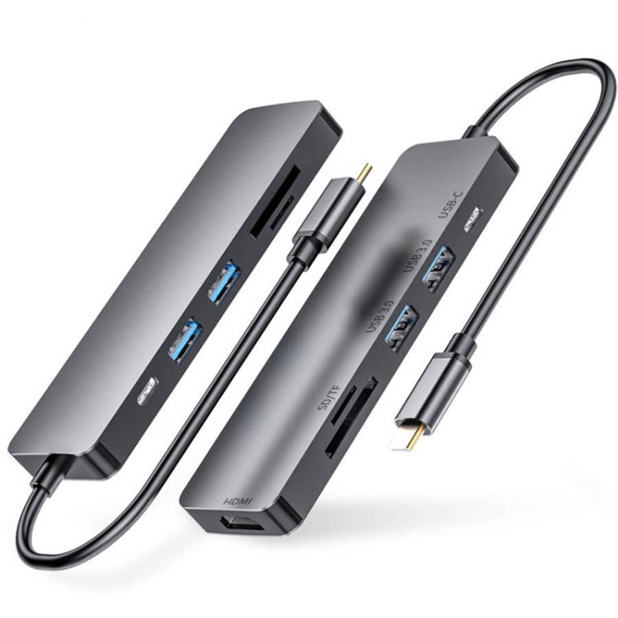 6 in 1 Type C to HDMI + USB 3.0 + Type C + SD/TF Docking Station Multi-function HUB, 6 in 1