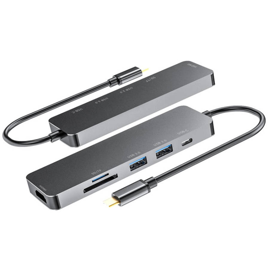 6 in 1 Type C to HDMI + USB 3.0 + Type C + SD/TF Docking Station Multi-function HUB, 6 in 1