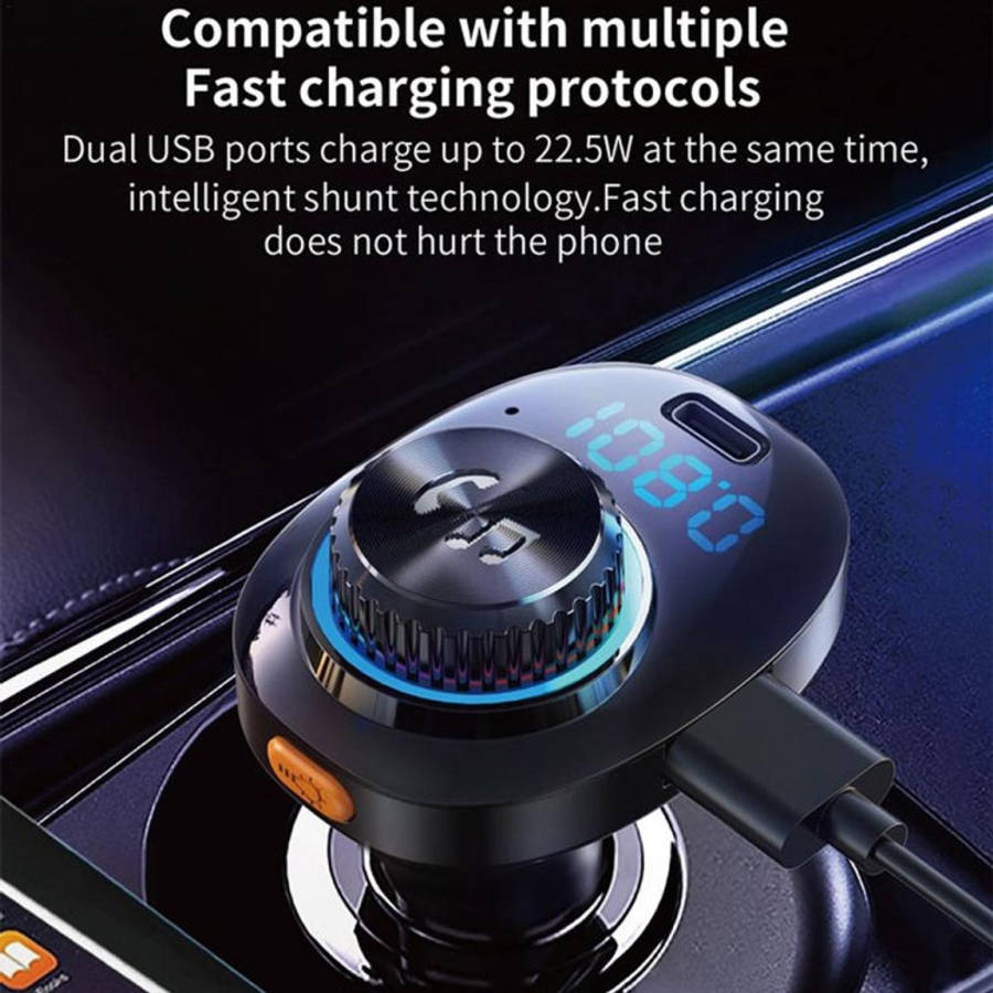 C18 Car Audio Receiver 3.1A Quick Charge USB Device BT 5.0 Color LED Backlight FM Transmitter, C18