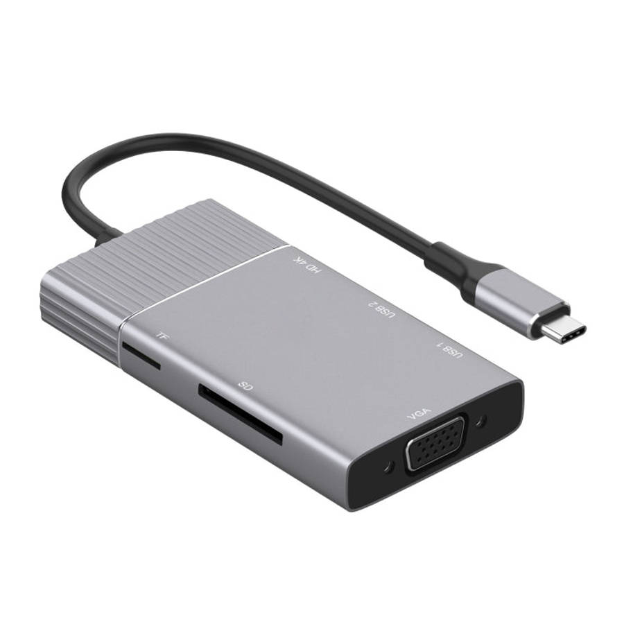 8 in 1 Type-C to HDMI + Type-C + USB x 2 + VGA + SD + TF + 3.5mm HUB Adapter
