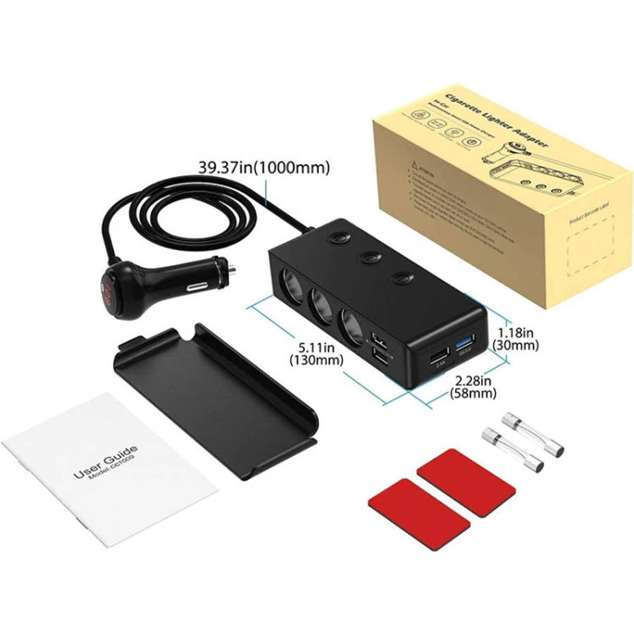 TR30 QC 3.0 Multifunctional 3 Cigarette Lighter  High Power Car Charger, TR30