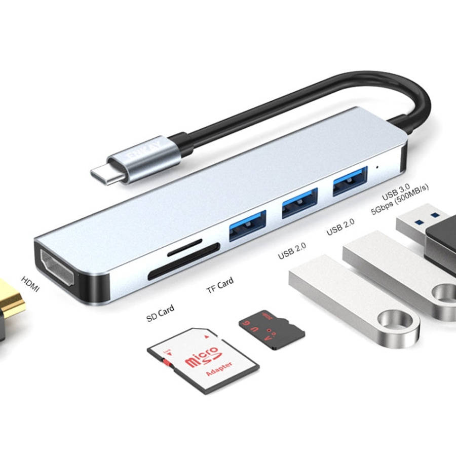 ENKAY Hat-Prince 6 in 1 Type-C to 4K HDMI Docking Station Adapter USB-C Hub SD/TF Card Reader, 6 ...