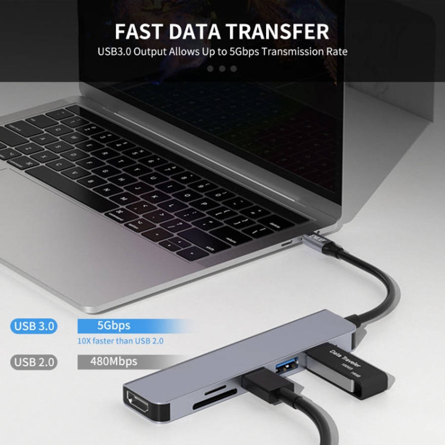 ENKAY Hat-Prince 6 in 1 Type-C to 4K HDMI Docking Station Adapter USB-C Hub SD/TF Card Reader, 6 ...