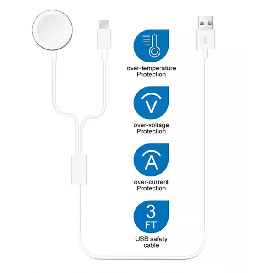 For Apple Watch Series & Phone with Type-C Port 2 in 1 USB Magnetic Charging Cable 3.93ft/1.2m, D...