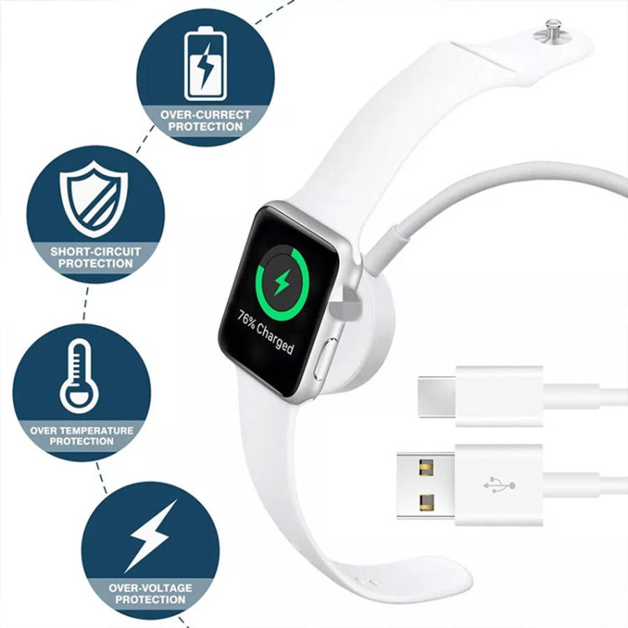For Apple Watch Series & Phone with Type-C Port 2 in 1 USB Magnetic Charging Cable 3.93ft/1.2m, D...
