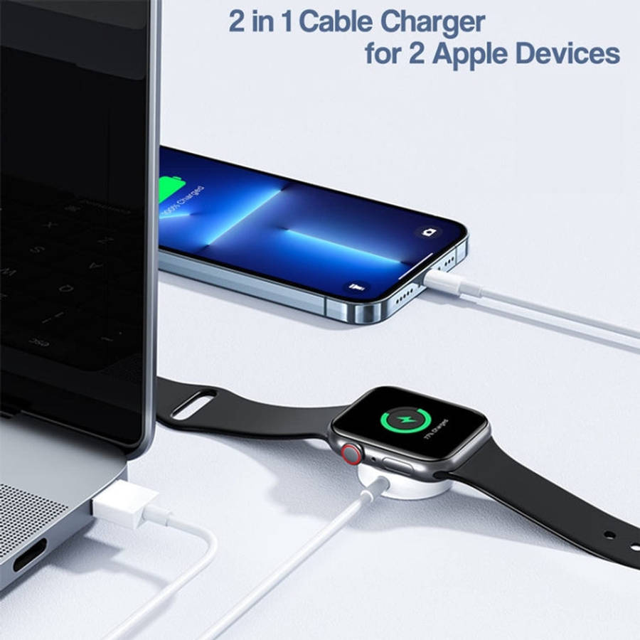 For Apple Watch Series & Phone with Type-C Port 2 in 1 USB Magnetic Charging Cable 3.93ft/1.2m, D...