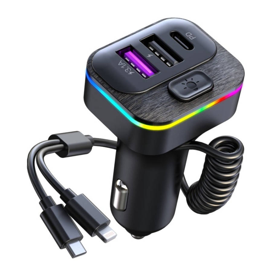 K12 With Type-C / 8-Pin Charging Cable Phone Fast Charging Adapter 2 USB + 1 Type-C PD Car Charge...