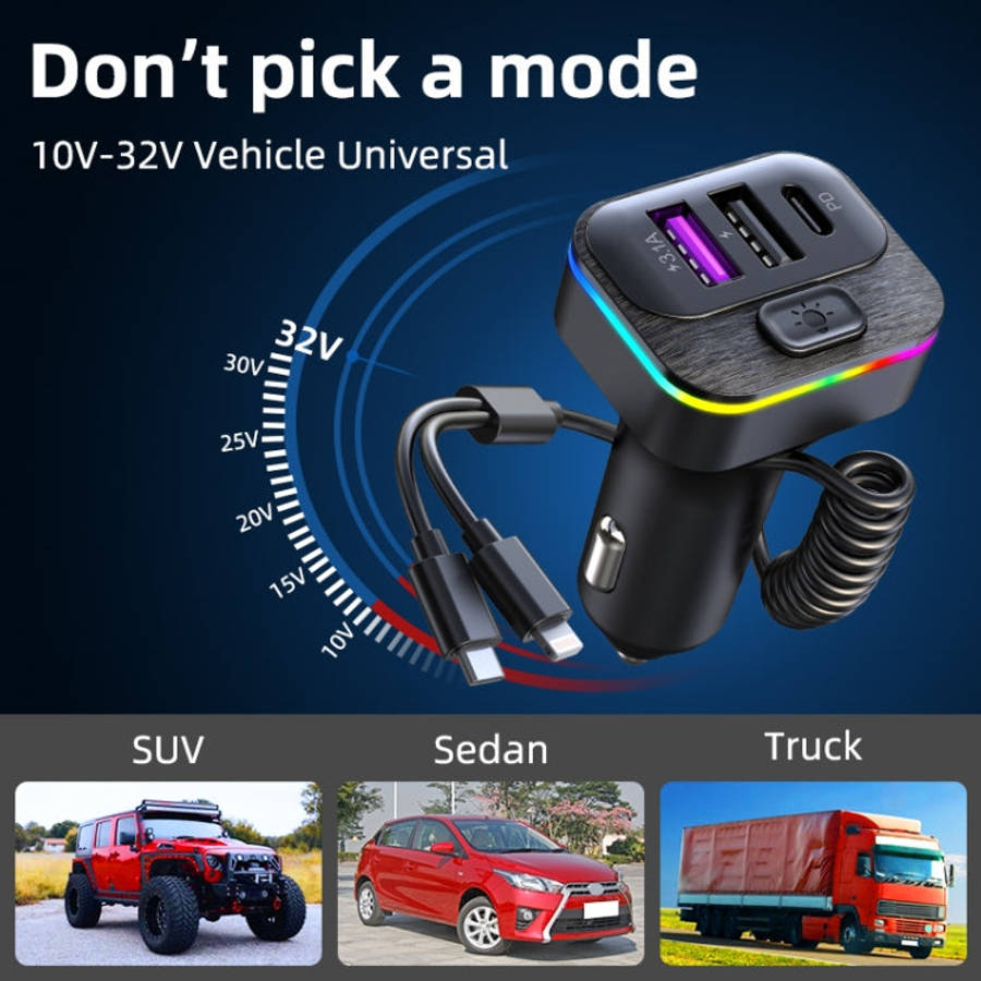 K12 With Type-C / 8-Pin Charging Cable Phone Fast Charging Adapter 2 USB + 1 Type-C PD Car Charge...