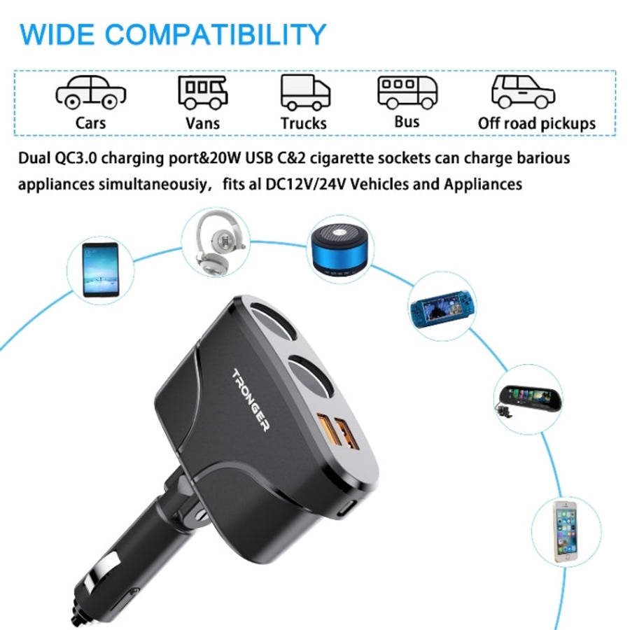 TR-35 Cigarette Lighter Sockets PD Fast Charging Type-C Dual USB QC 3.0 Charger, TR-35