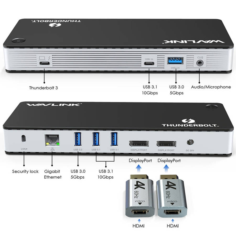 Wavlink UTD21H 60W Host Charging Thunderbolt 3 Docking Station 4K Dual Display 11 in 1 Ports, US ...