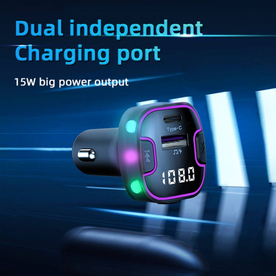 C49 With Type-C+USB Port FM Transmitter Car Bluetooth Adapter Ambient Light MP3 Music Player, C49