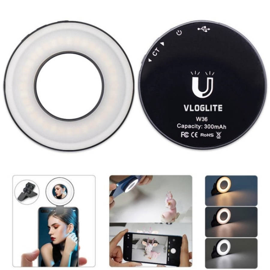 VLOGLITE W36 Mini LED Cell Phone Fill Light With Makeup Mirror Magnetic Selfie Ring Light, W36 Mi...