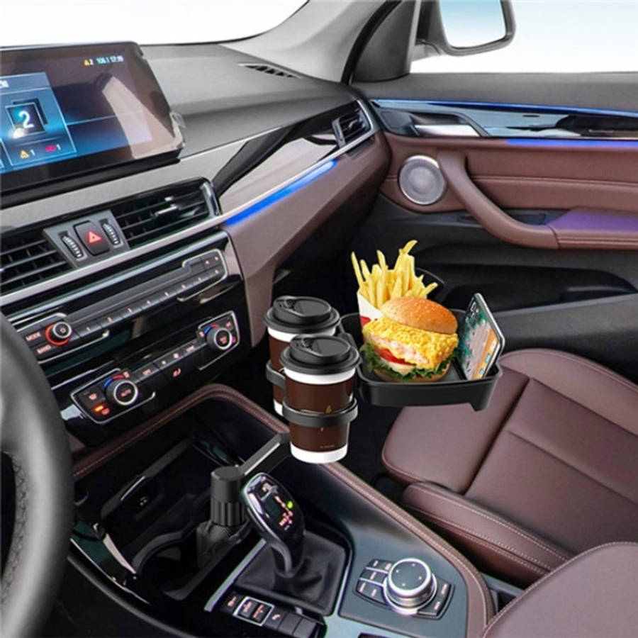 D05 Rotation Meal Tray Phone Stand Car Dining Table Plastic Car Cup Holder Mount Dual Drink Brack...