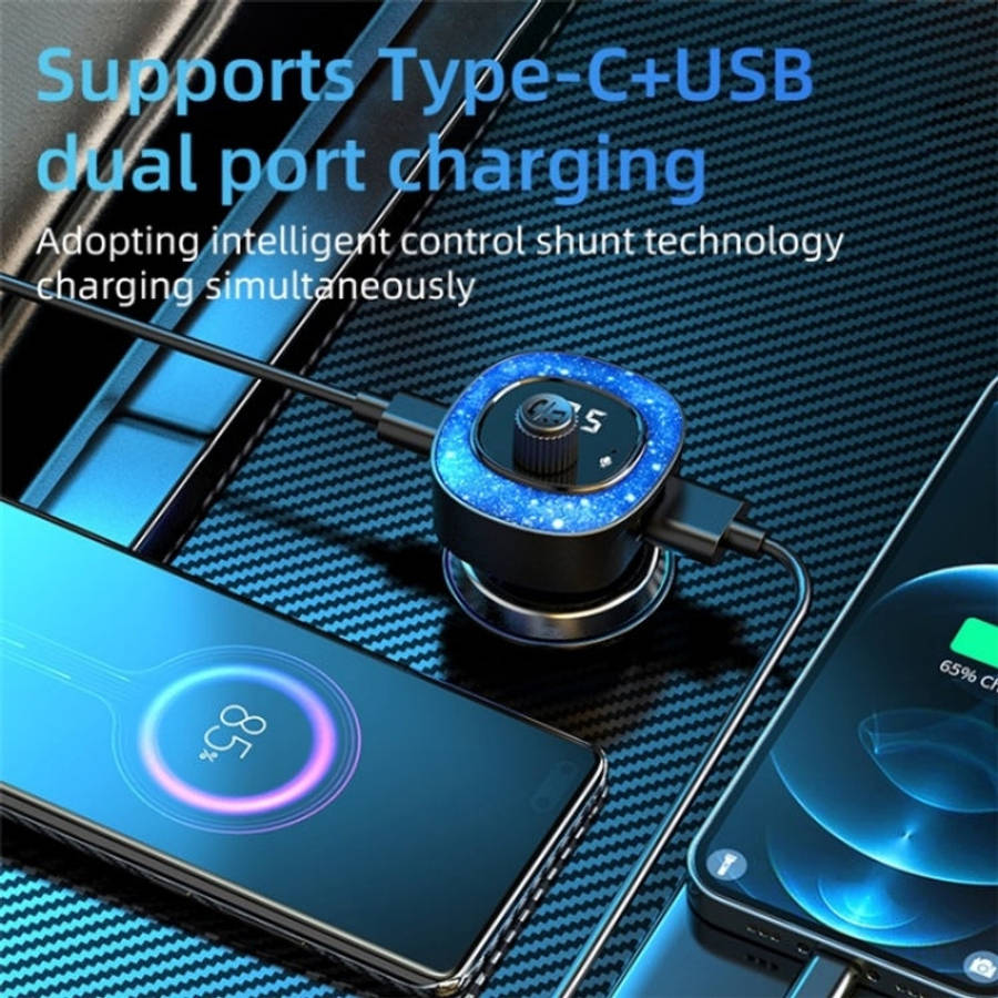 C41 Star Light Car Charger ABS Adapter FM Transmitter Bluetooth Hands-free Call MP3 Music Player,...