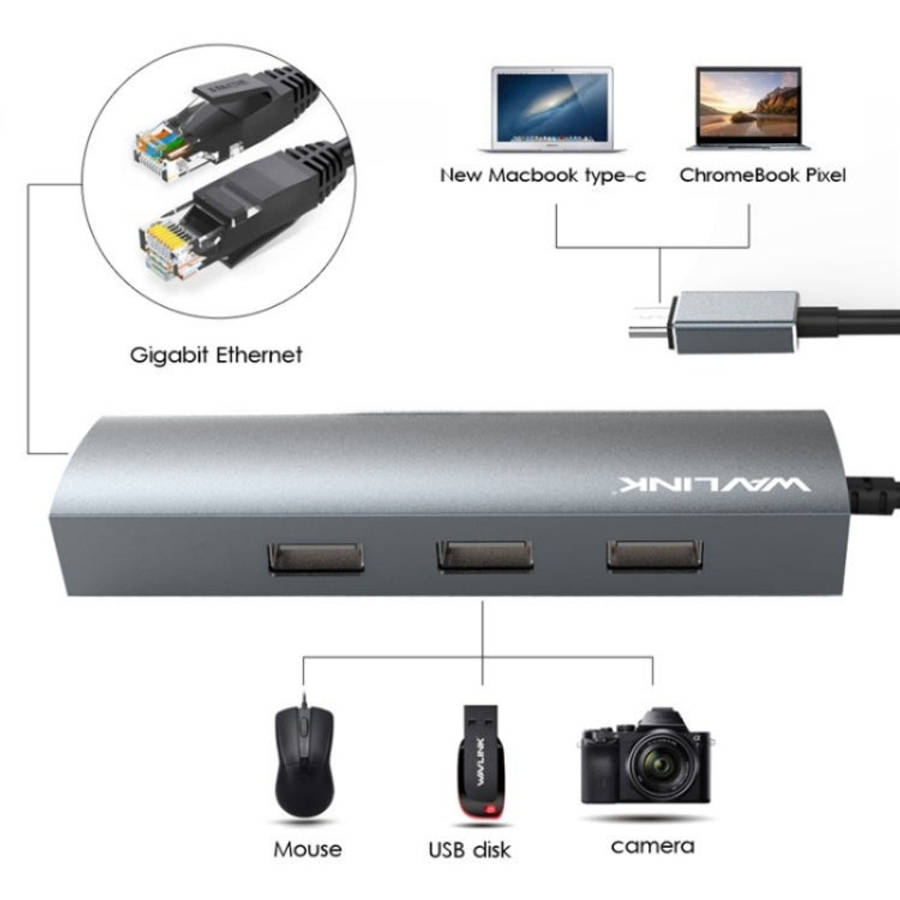 WAVLINK UH3031G/C Gigabit High Speed Hub Adapter Type-C to 3 x USB 3.0 + USB-C + RJ45 + DC Power ...