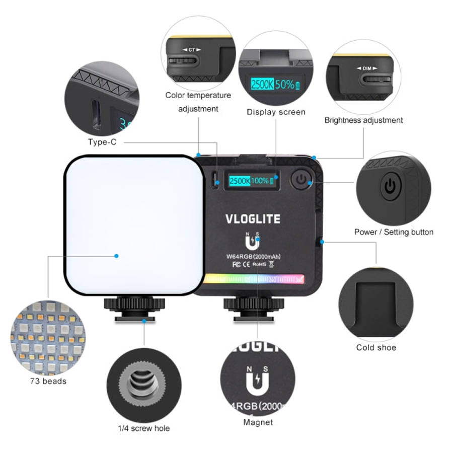 VLOGLITE W64RGB Dimmable RGB LED Pocket Fill Light 20 Modes Live Broadcast Video Light, W64RGB