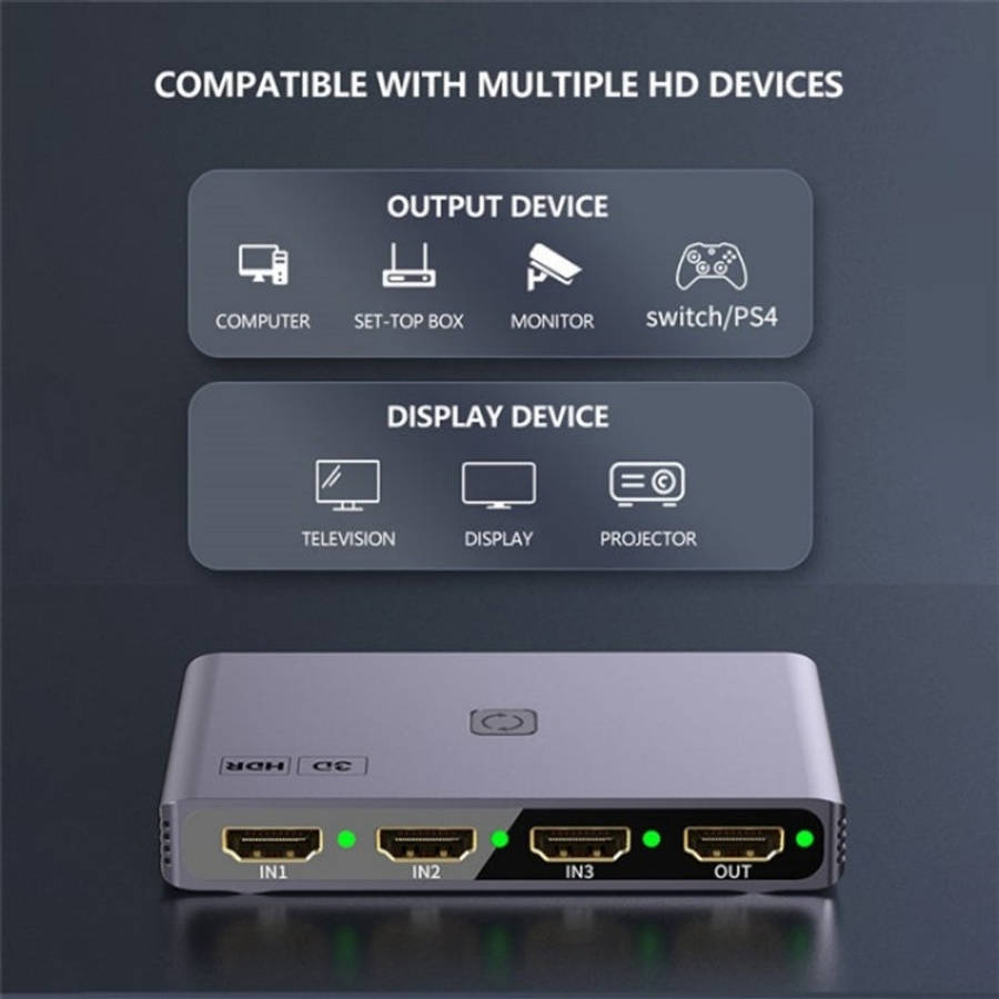 Q301 4K / 60hz HD Video Aluminum Alloy Adapter 3 Input 1 Output HDMI Switcher