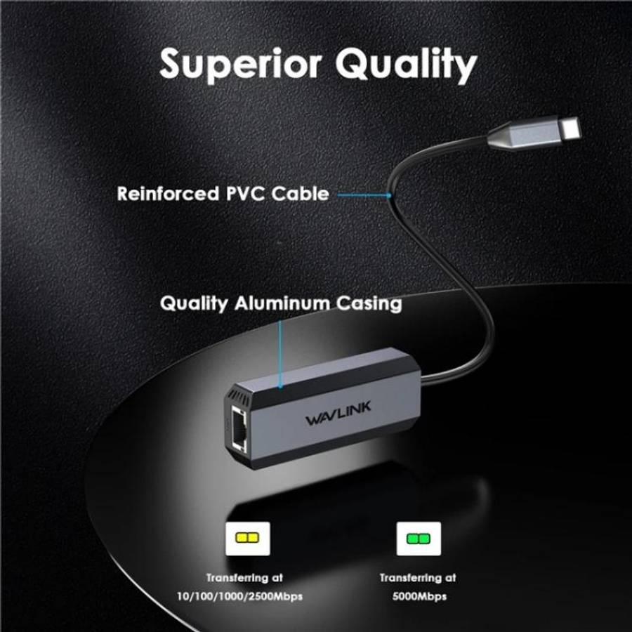 WAVLINK WL-NWU341G Laptop USB-C to 5000Mbps RJ45 LAN Ethernet Network Adapter, NWU341G