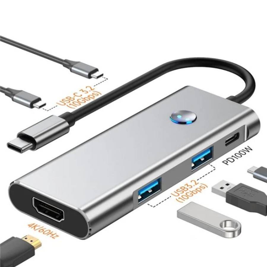 2426 One-Key Screen Off Type-C to 2 x USB3.2, HD, PD100W, 2 x USB-C3.2 HUB, 2426