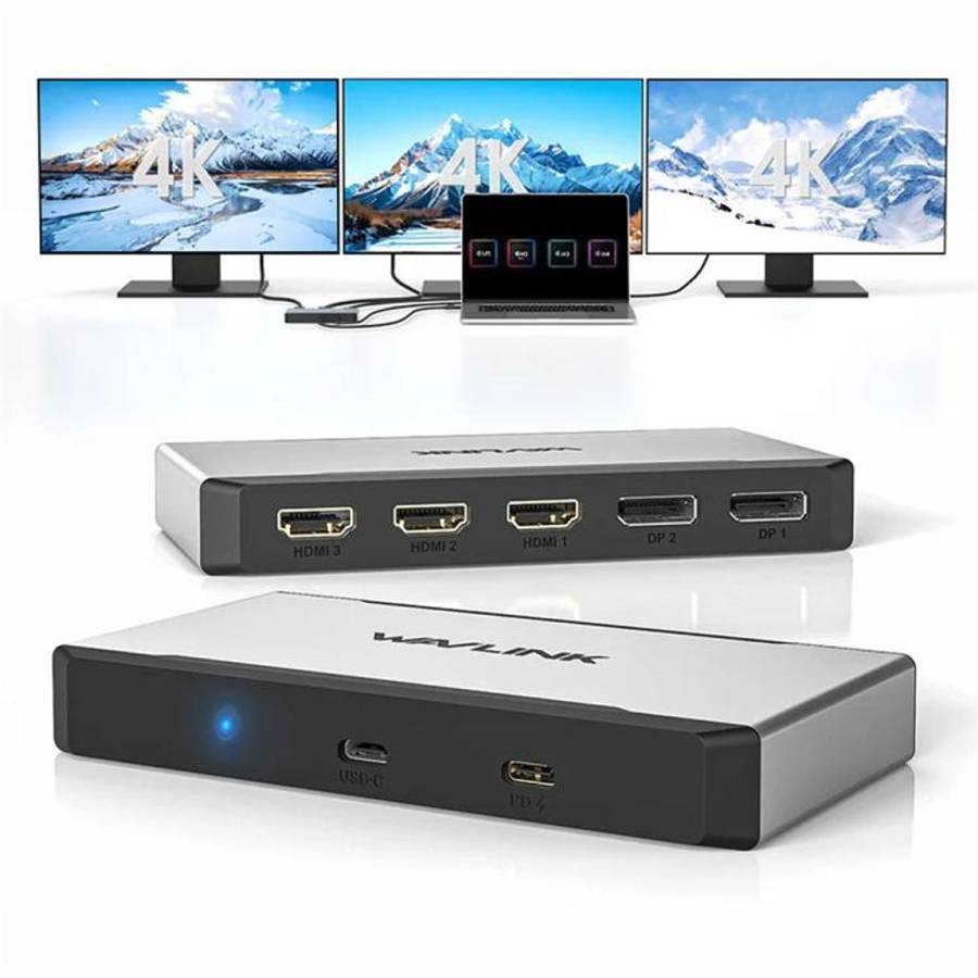 WAVLINK UG7701 Support 4K 60Hz 100W PD Hub Adapter USB-C to HD / Display Port Docking Station, UG...