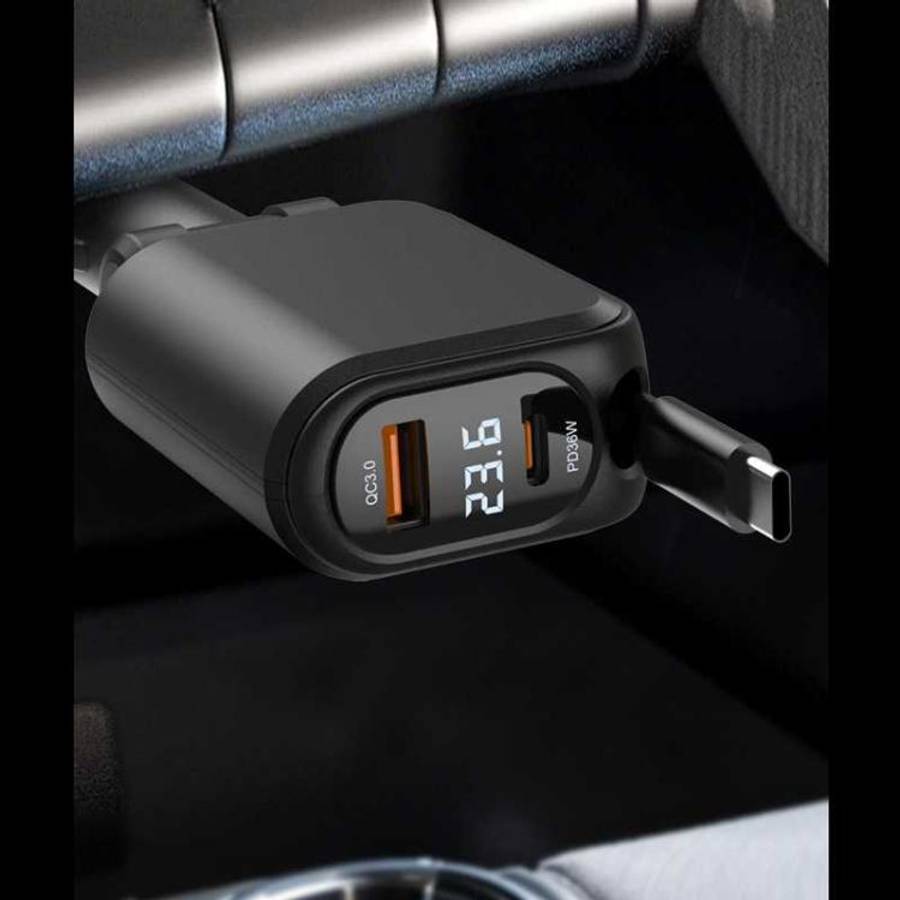A25 QC3.0 / PD36W Fast Car Phone Charger with Cable, A25 (White), A25 (Black), A25 (Grey)