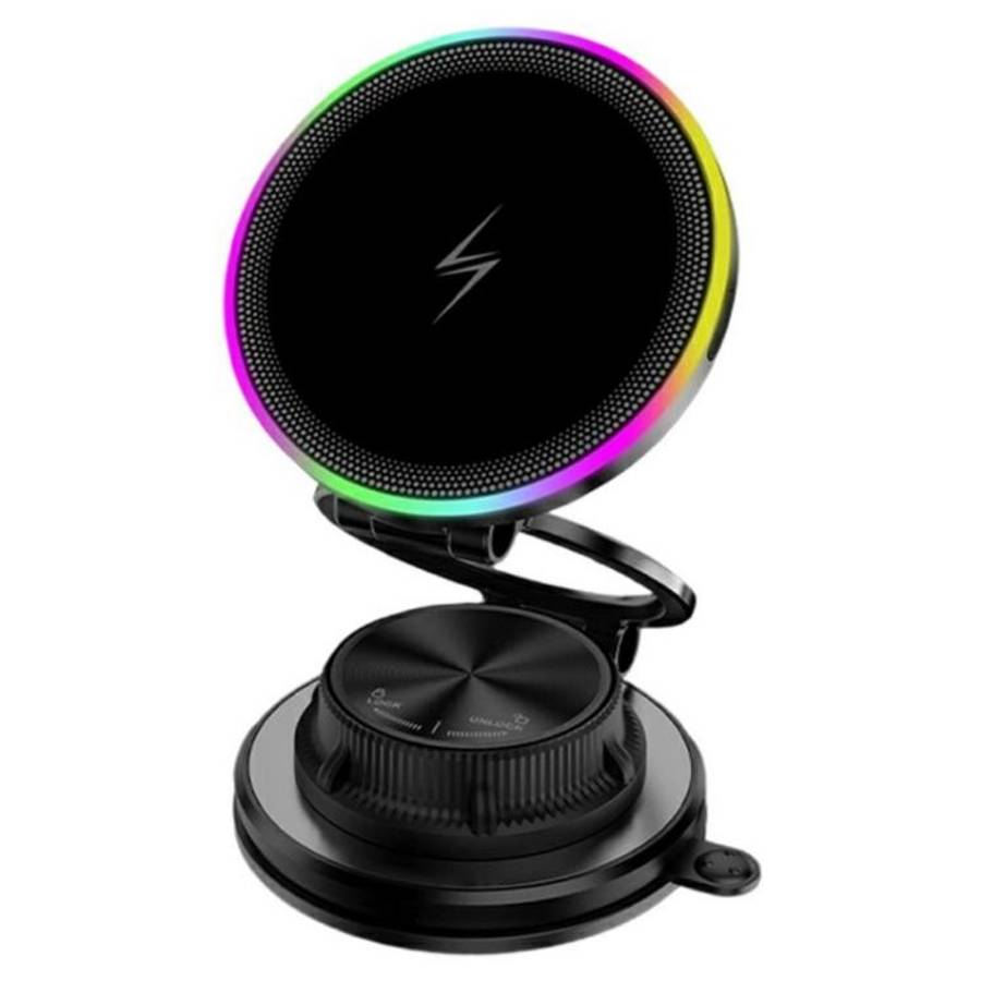 K8 RGB Light 15W Wireless Car Charger 3-Fold Rotatable Magnetic Phone Holder, K8