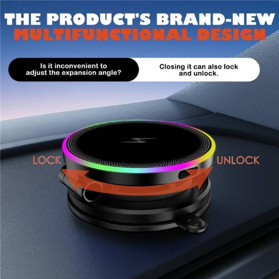 K8 RGB Light 15W Wireless Car Charger 3-Fold Rotatable Magnetic Phone Holder, K8