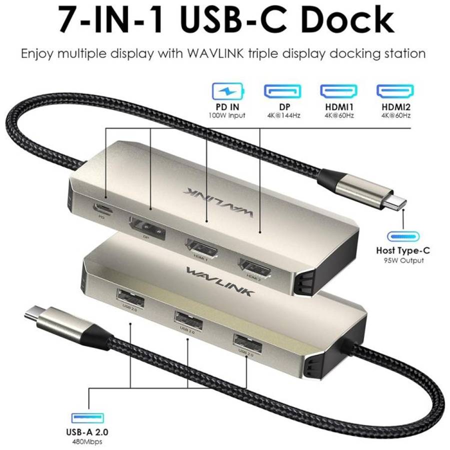 WAVLINK UMD308L Laptops HD / DP / 100W PD Ports Triple 4K Docking Station USB-C Hub Adapter